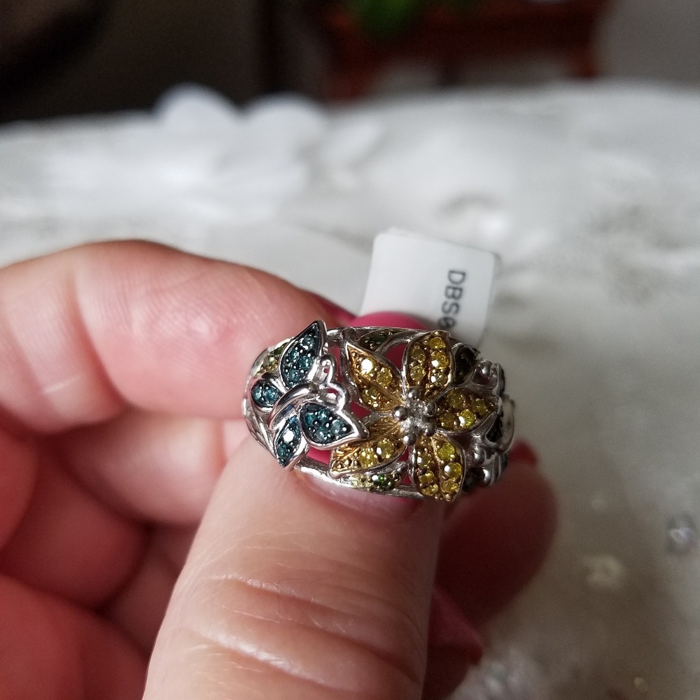 NWT Sterling Diamond Flower Ring - Picture 8 of 8